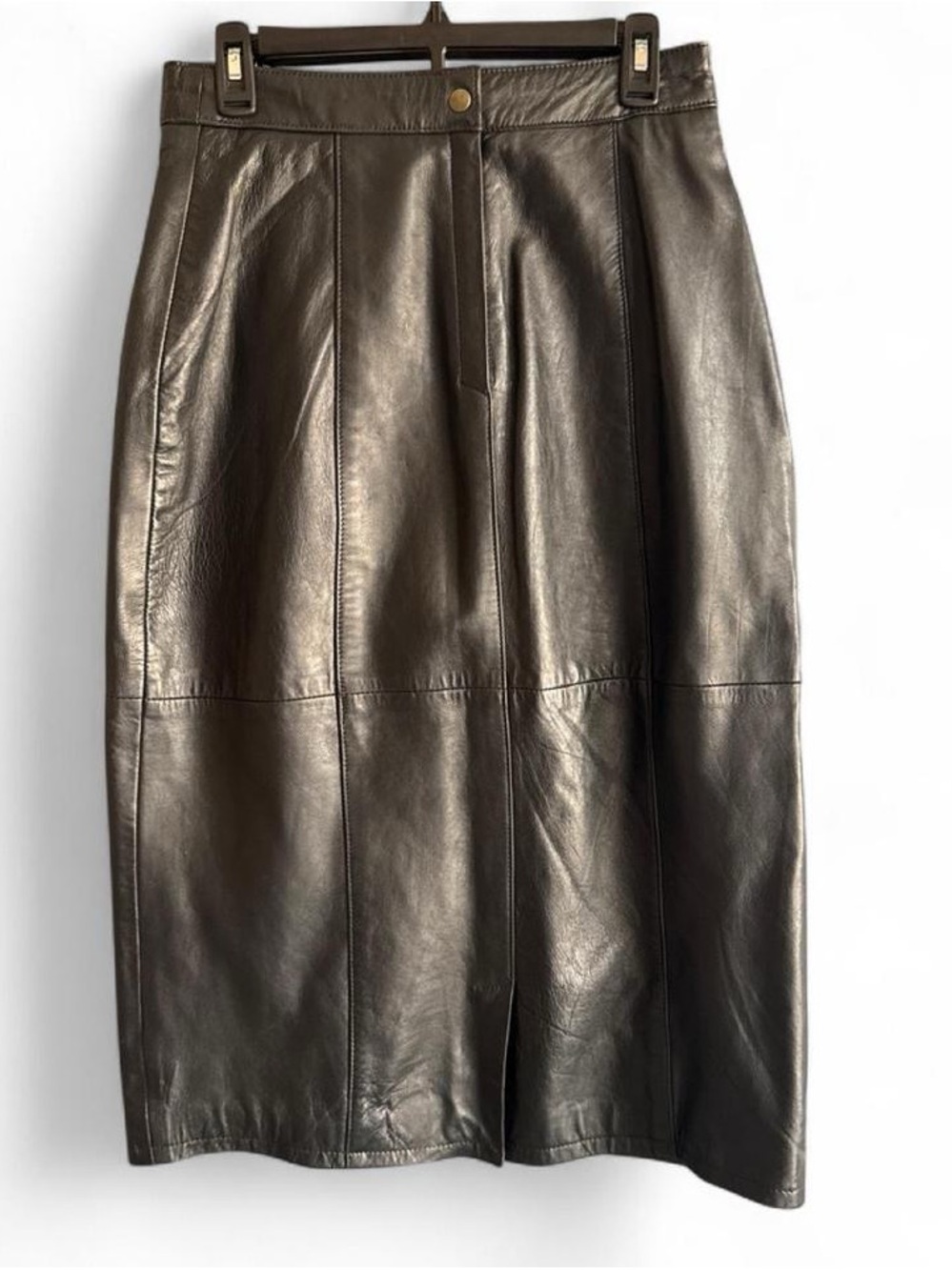 Classic Black Leather Pencil Skirt